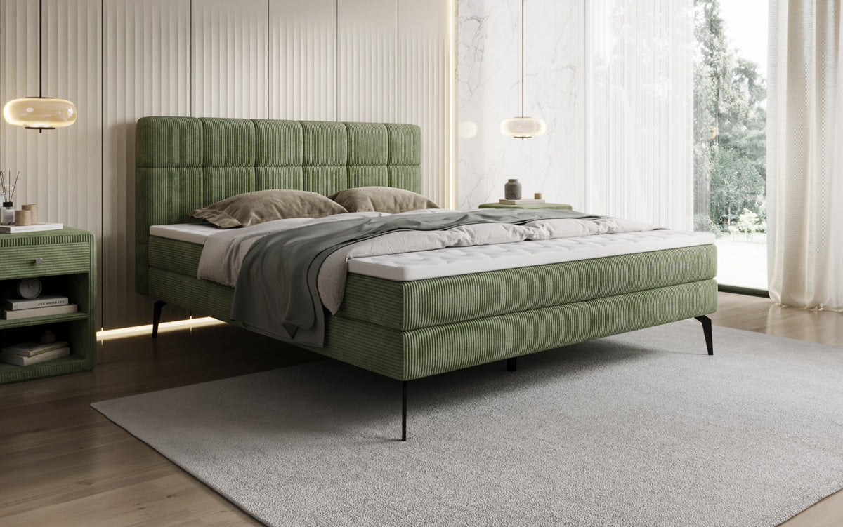 Lit boxspring Vera en Côtelé avec pieds hauts