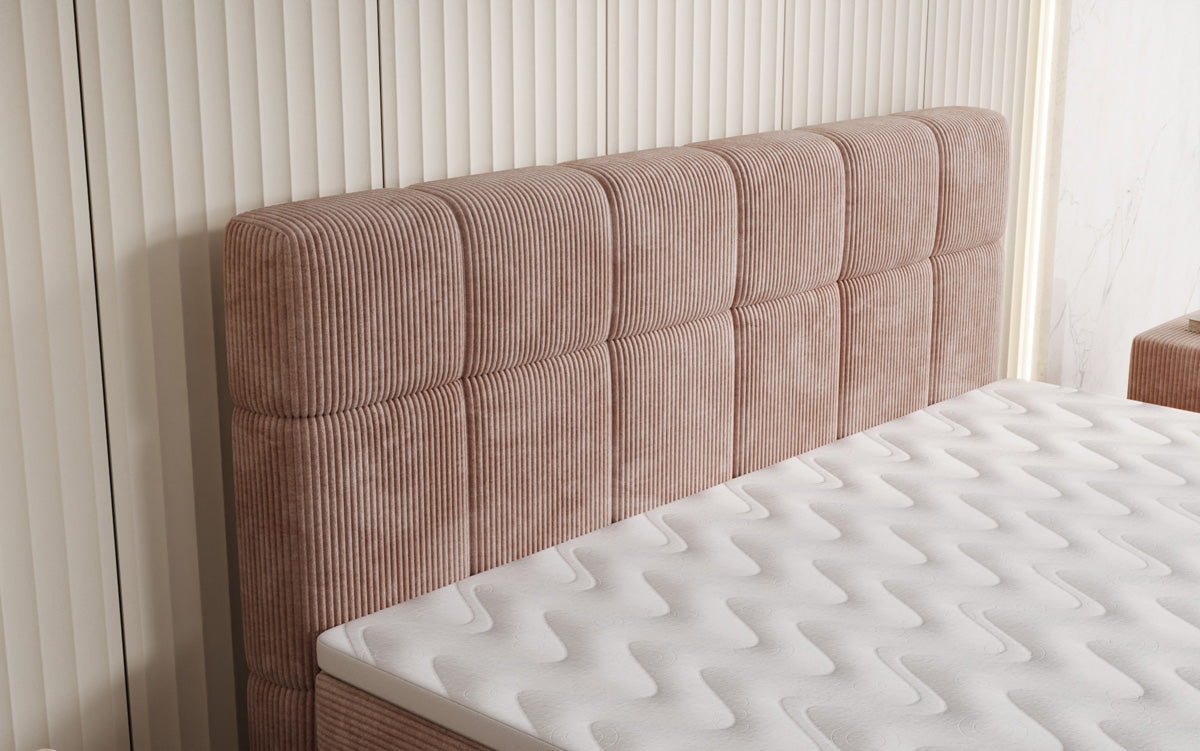 Lit boxspring Vera en Côtelé avec pieds hauts