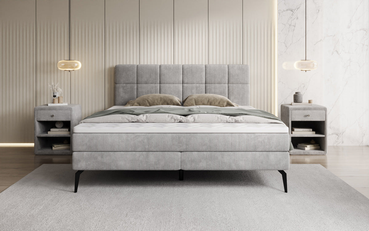 Lit boxspring Vera en Côtelé avec pieds hauts