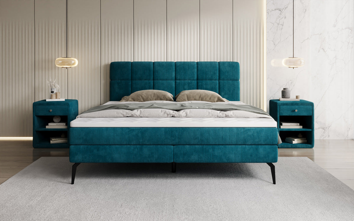 Lit boxspring Vera en Côtelé avec pieds hauts