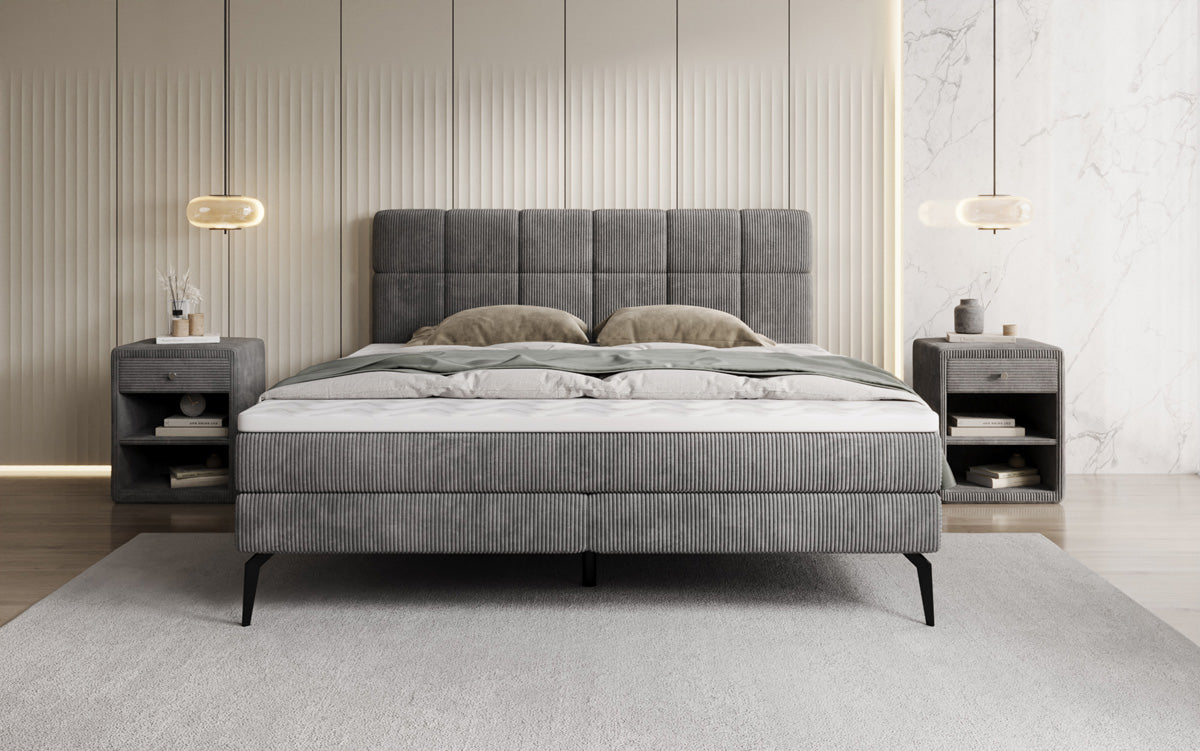 Lit boxspring Vera en Côtelé avec pieds hauts