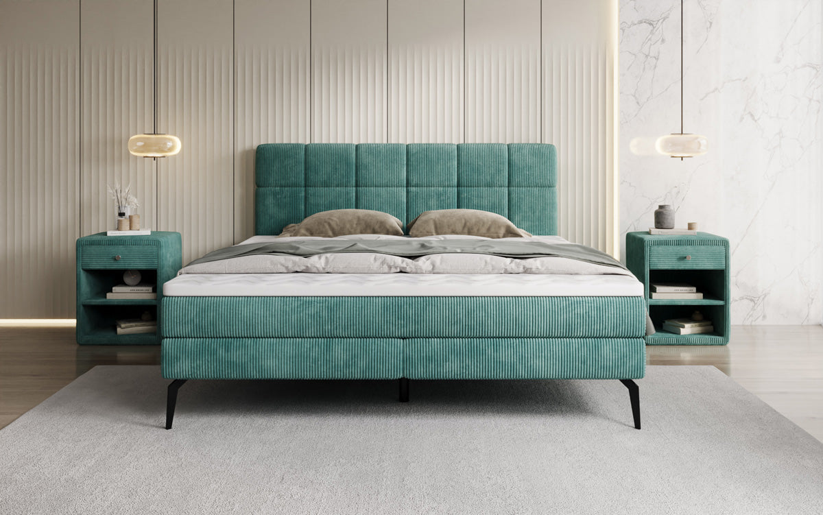 Lit boxspring Vera en Côtelé avec pieds hauts