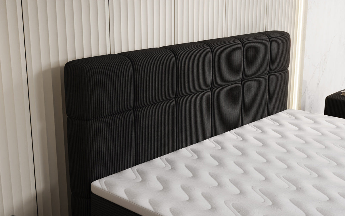 Lit boxspring Vera en Côtelé avec pieds hauts