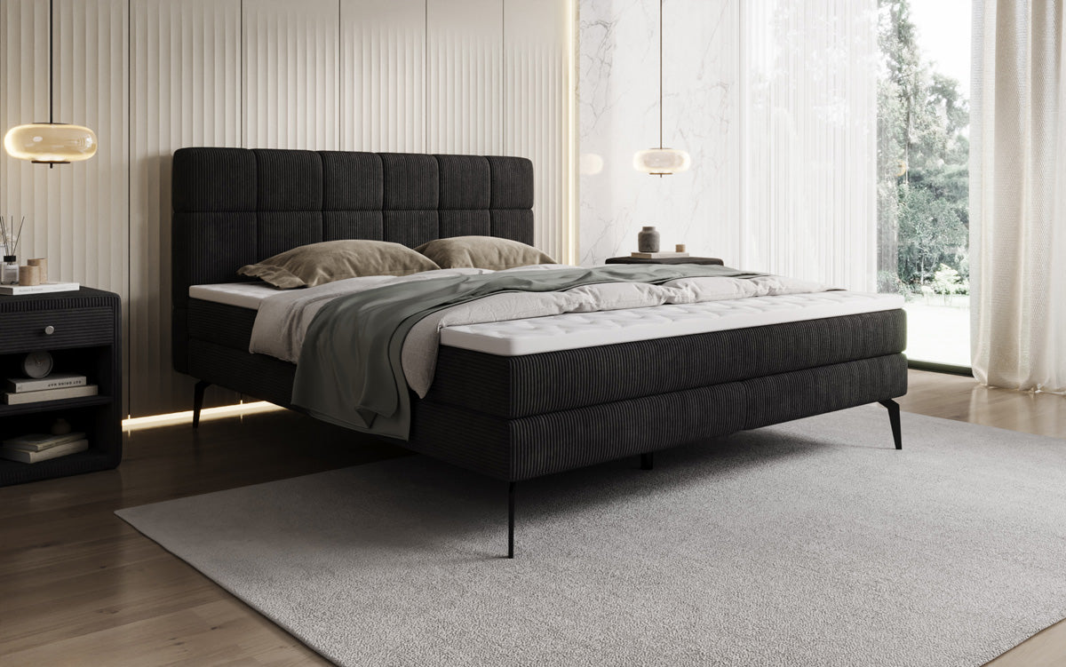 Lit boxspring Vera en Côtelé avec pieds hauts