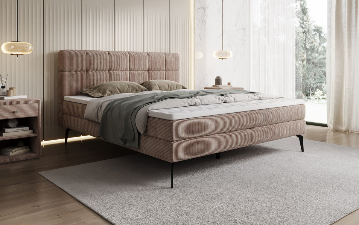 Lit boxspring Vera en Côtelé avec pieds hauts