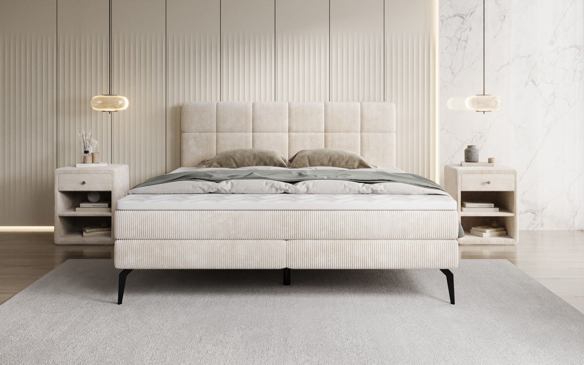 Lit boxspring Vera en Côtelé avec pieds hauts
