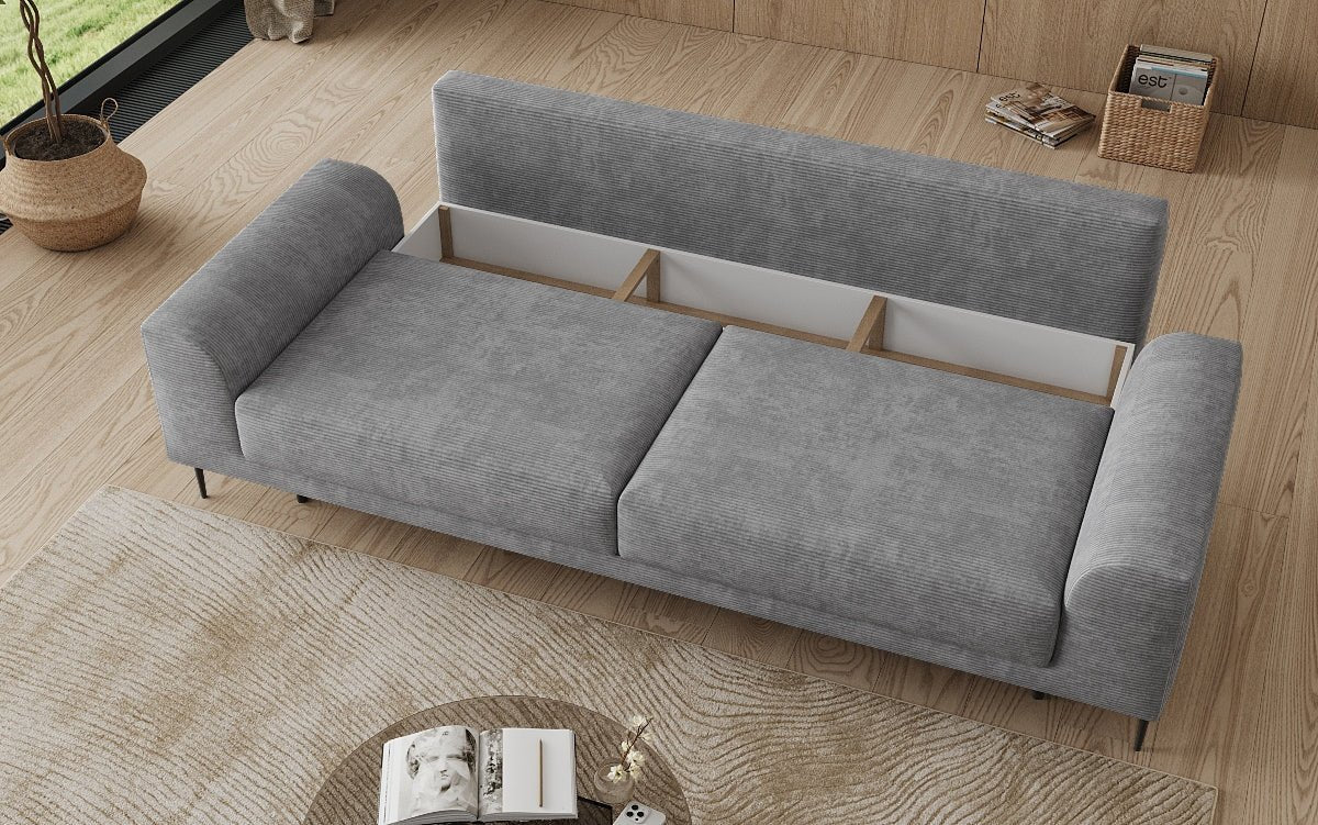 Canapé design 3 places Bloom en Côtelé avec fonction couchage et espace de rangement