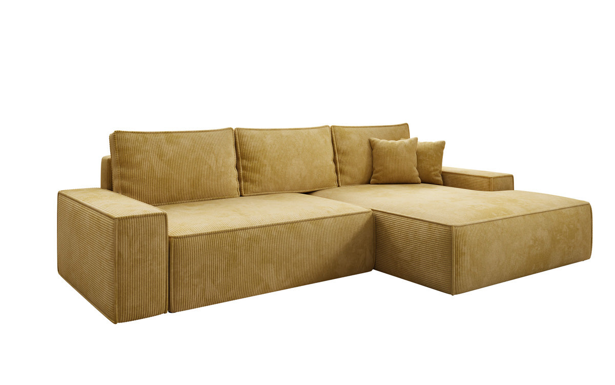 Designer Ecksofa Verona mit breiter Ottomane mit Schlaf- und Klappfunktion in Cord