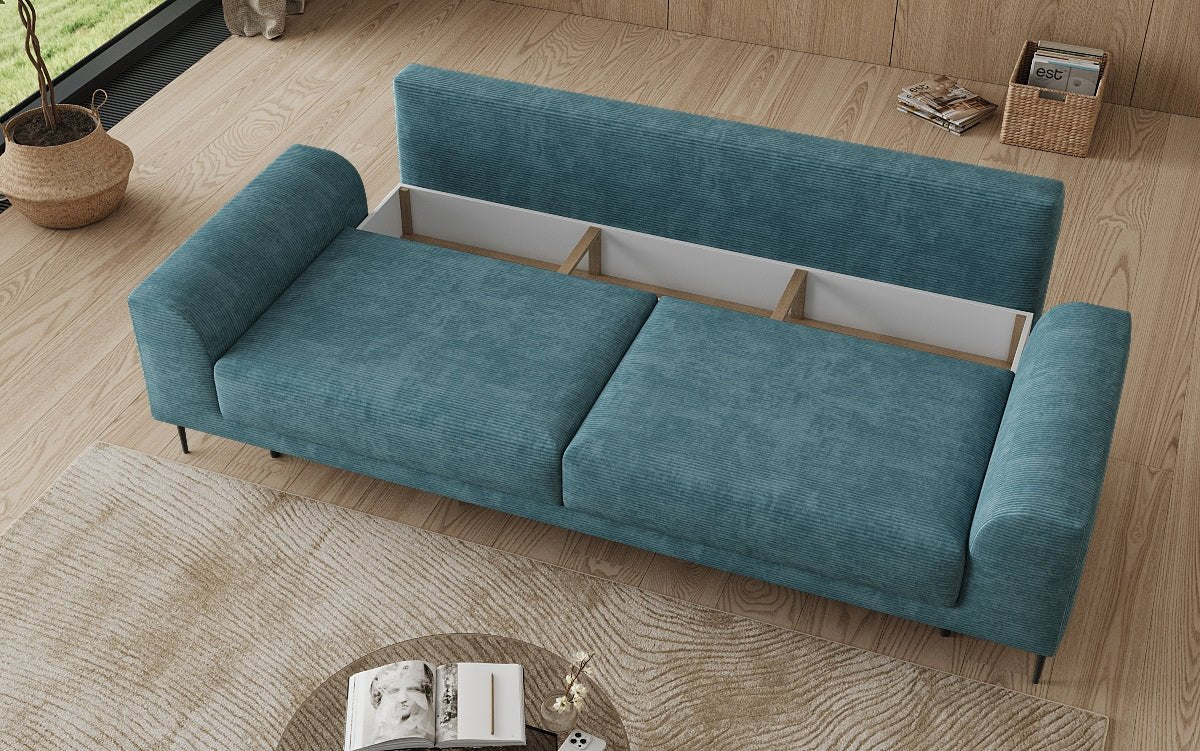 Canapé design 3 places Bloom en Côtelé avec fonction couchage et espace de rangement