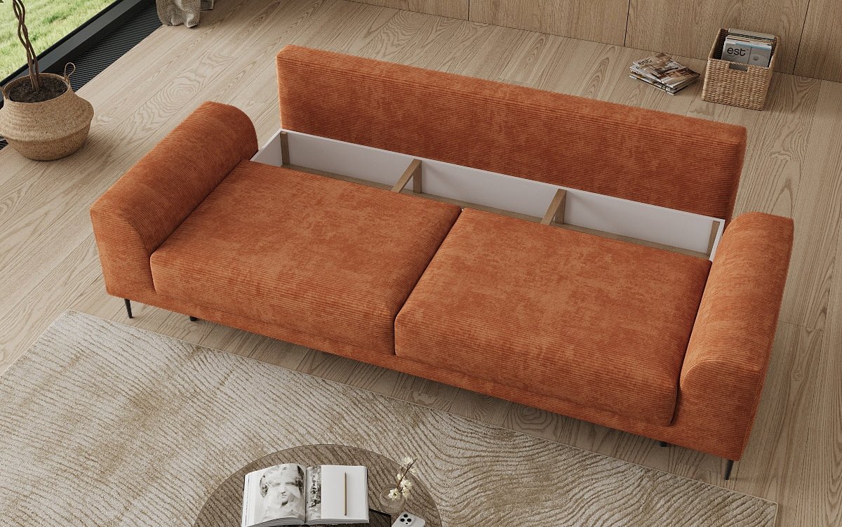 Canapé design 3 places Bloom en Côtelé avec fonction couchage et espace de rangement