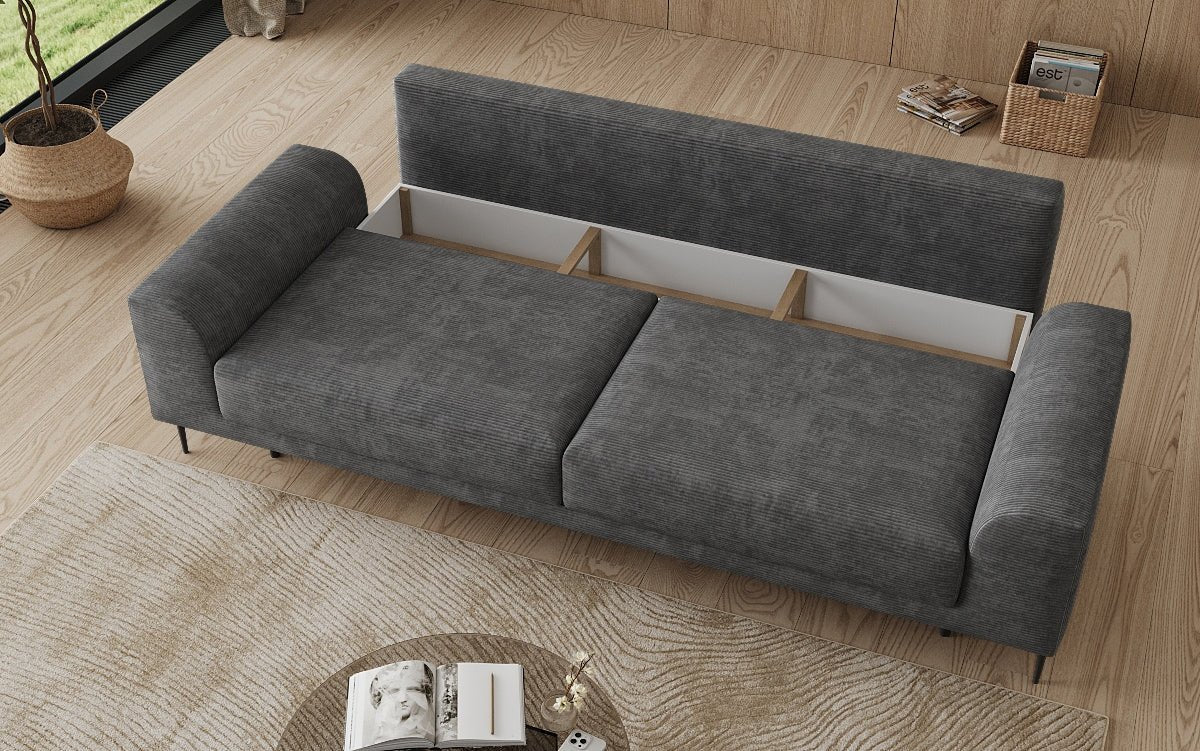 Canapé design 3 places Bloom en Côtelé avec fonction couchage et espace de rangement
