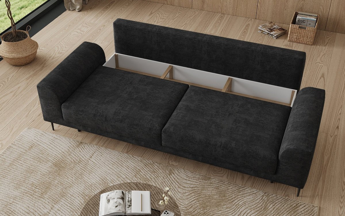 Canapé design 3 places Bloom en Côtelé avec fonction couchage et espace de rangement