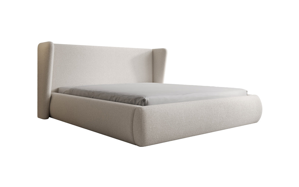 Designer gestoffeerd bed Rosalie in Teddystof Bouclé met opbergruimte