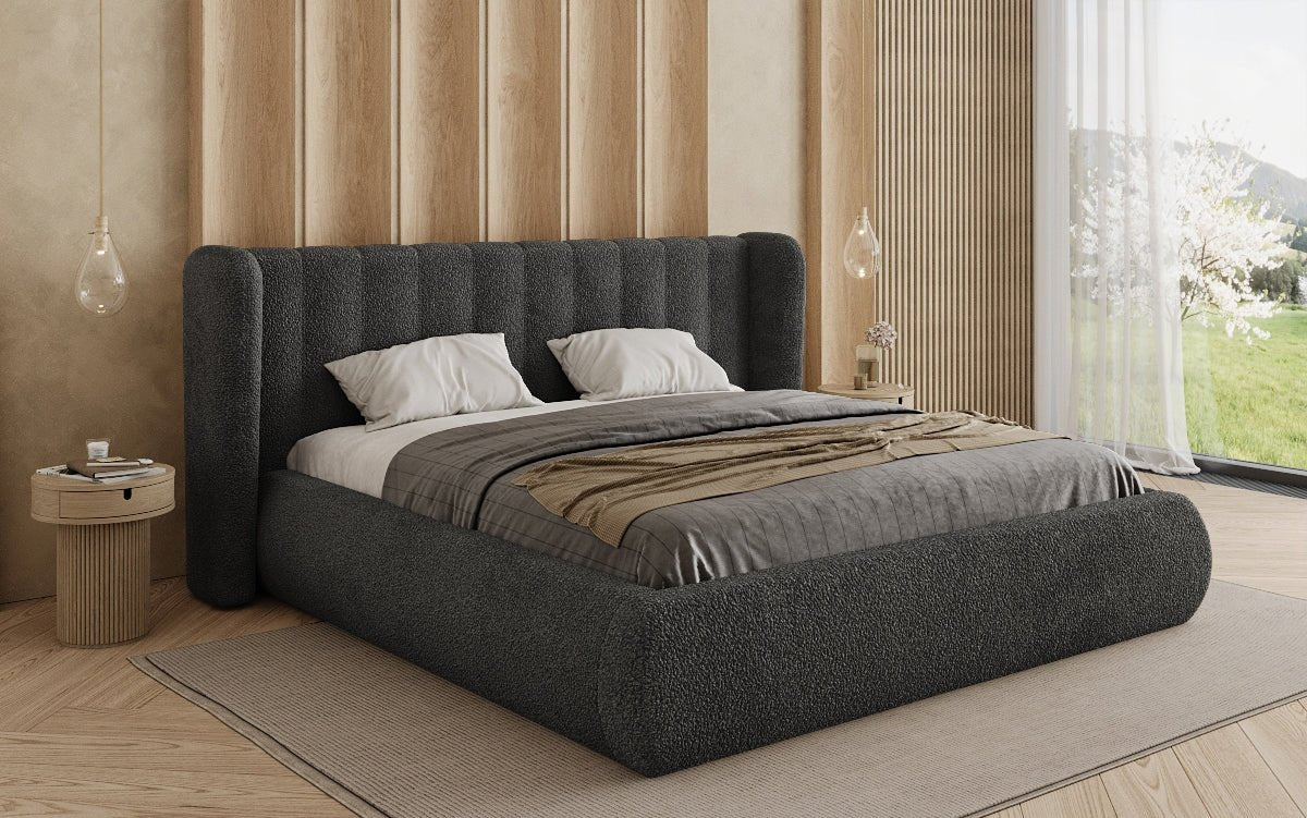 Lit rembourré design Valentina Bouclé avec coffre de rangement