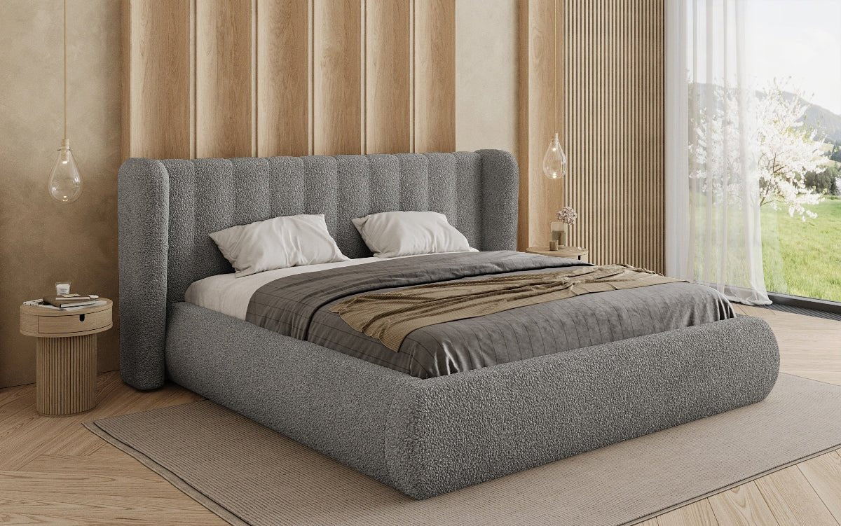 Lit rembourré design Valentina Bouclé avec coffre de rangement
