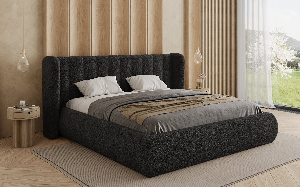 Lit rembourré design Valentina Bouclé avec coffre de rangement