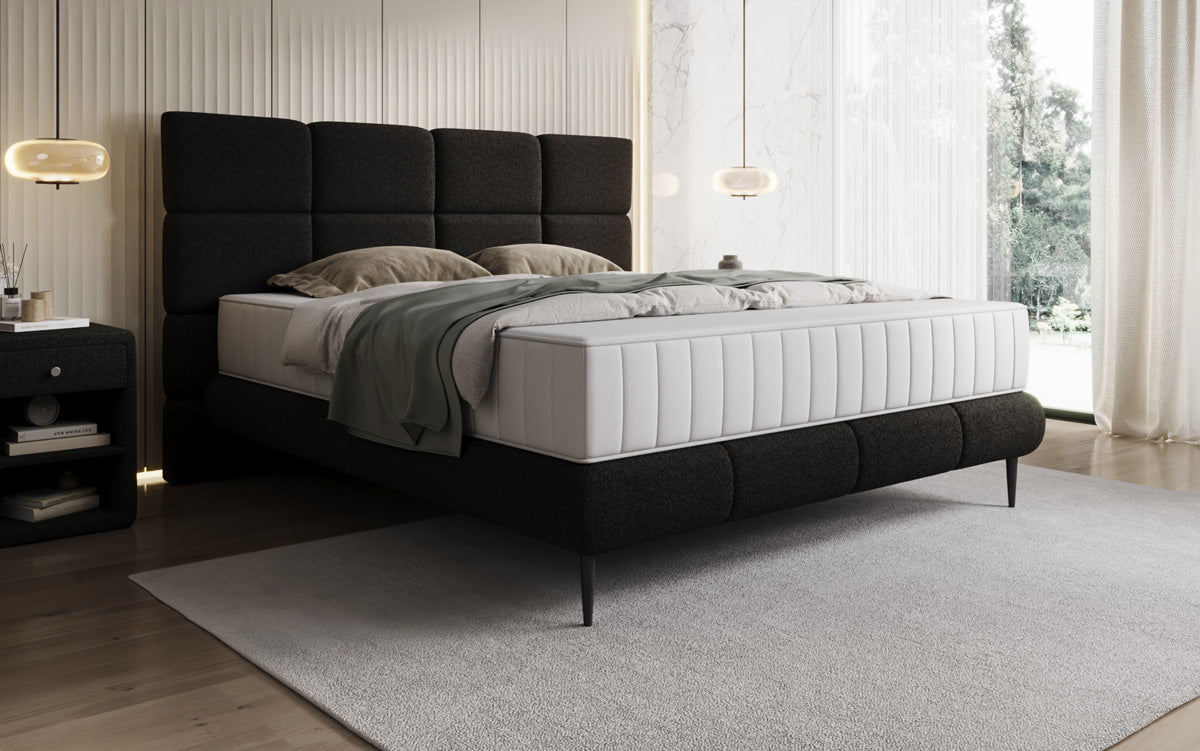 Boxspringbed Nessa met hoge poten in Teddystof Bouclé