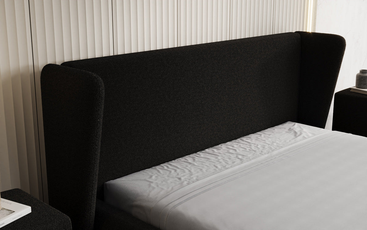 Designer gestoffeerd bed Rosalie in Teddystof Bouclé met opbergruimte