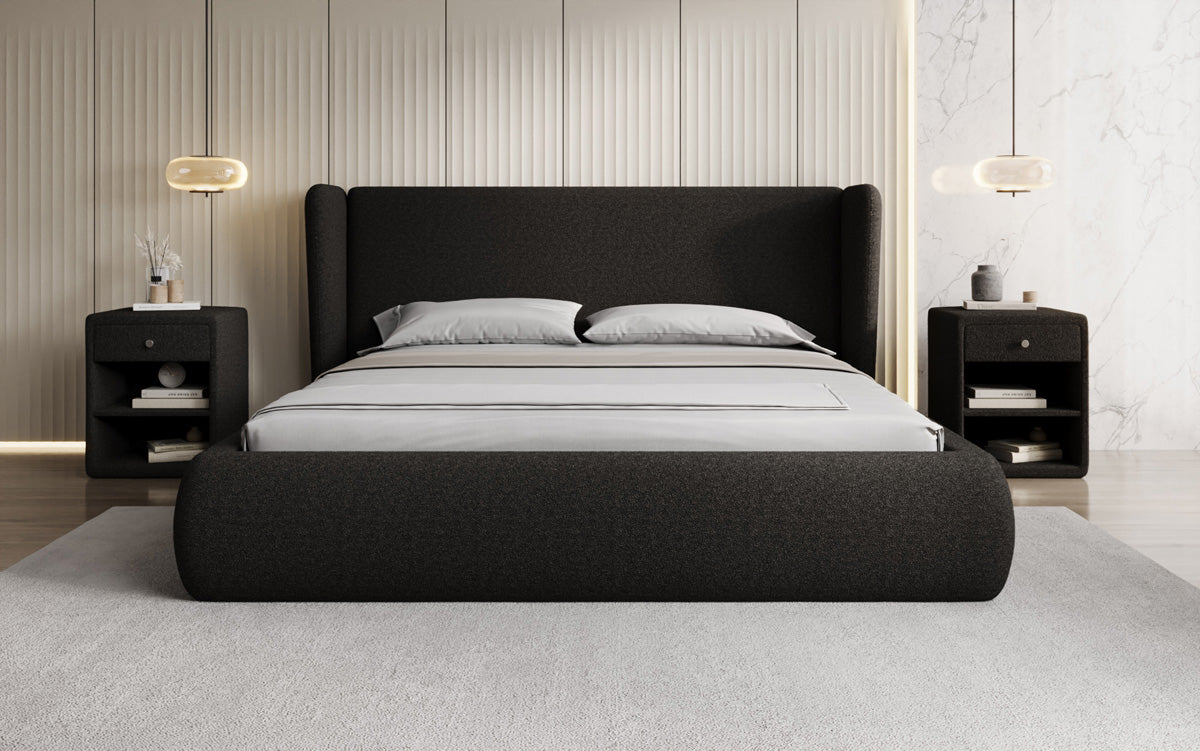 Designer gestoffeerd bed Rosalie in Teddystof Bouclé met opbergruimte
