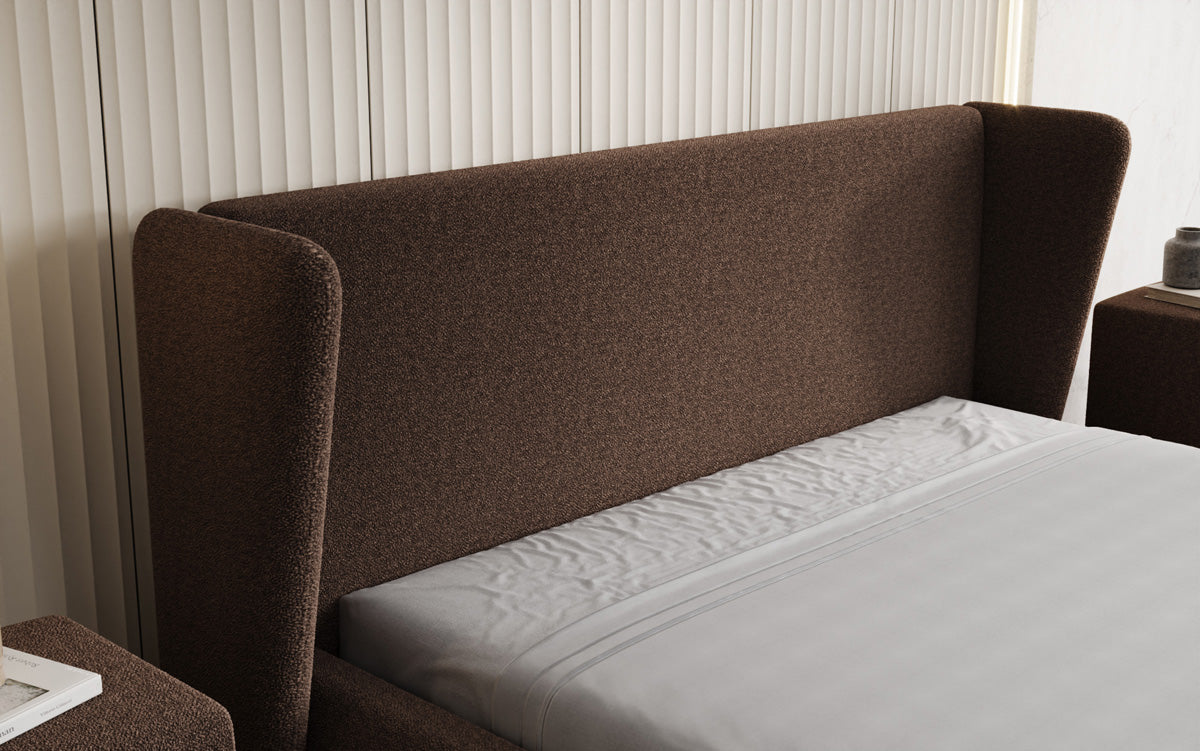 Designer gestoffeerd bed Rosalie in Teddystof Bouclé met opbergruimte