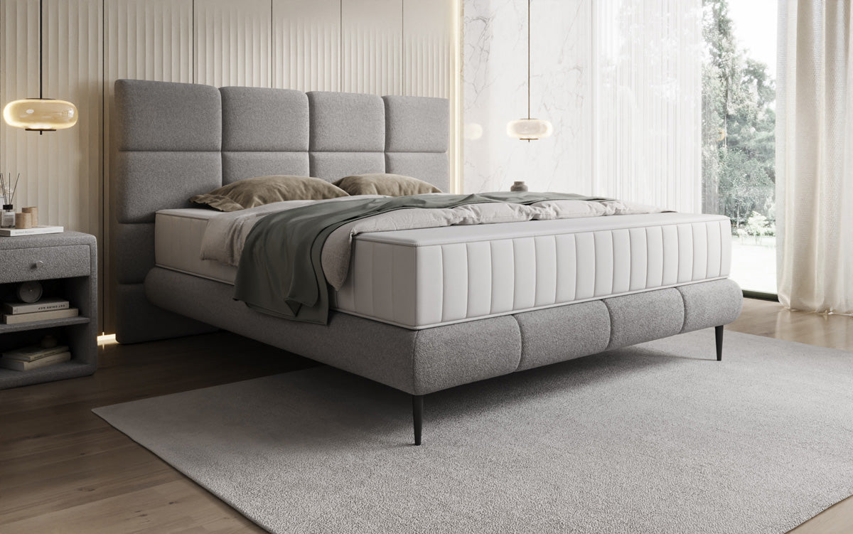 Boxspringbed Nessa met hoge poten in Teddystof Bouclé