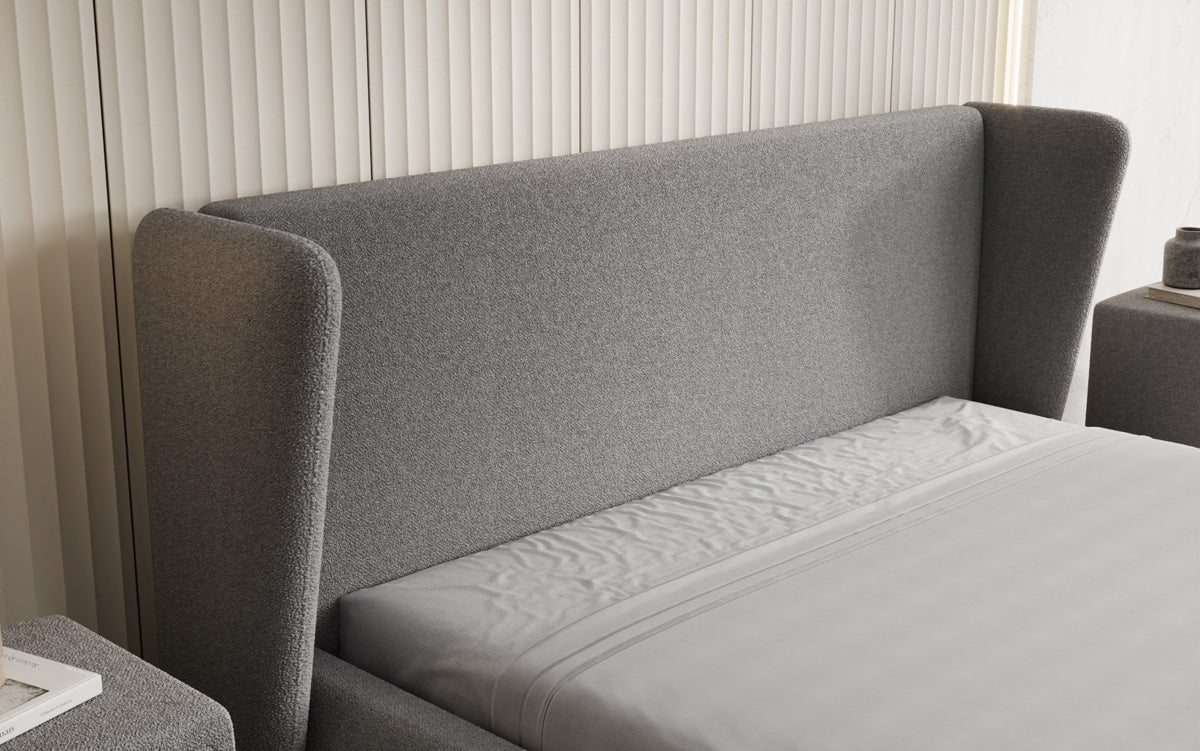 Designer gestoffeerd bed Rosalie in Teddystof Bouclé met opbergruimte