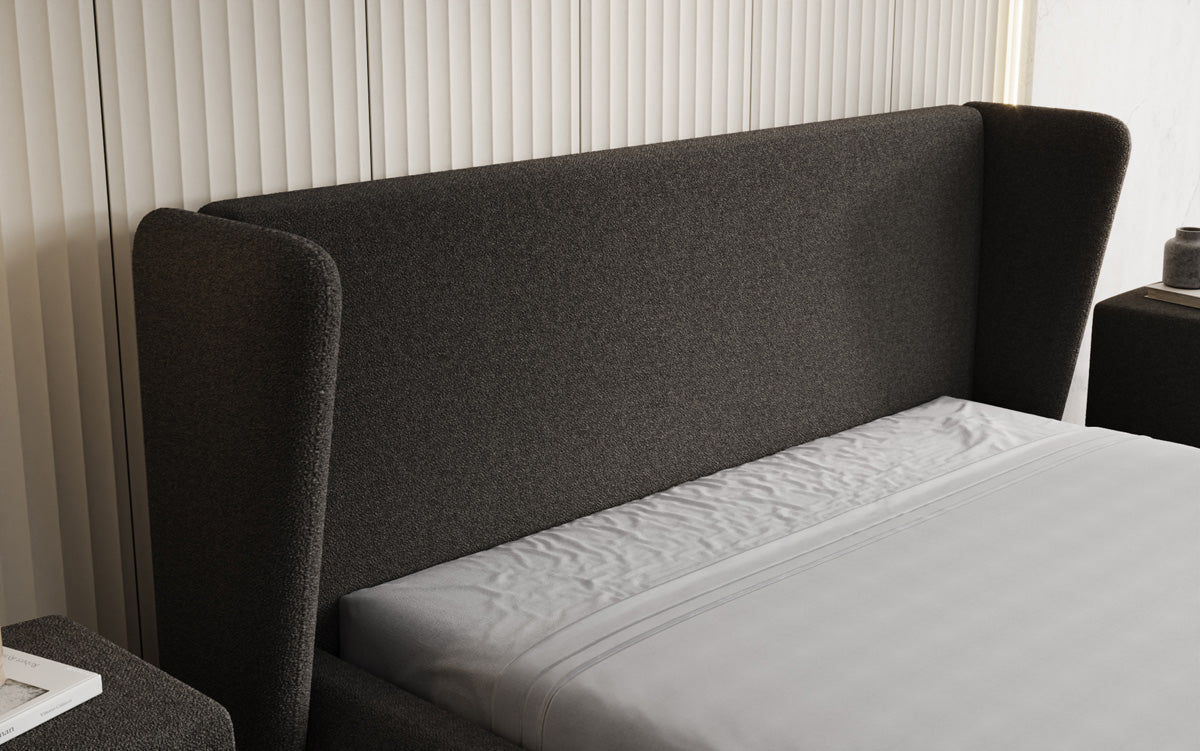 Designer gestoffeerd bed Rosalie in Teddystof Bouclé met opbergruimte