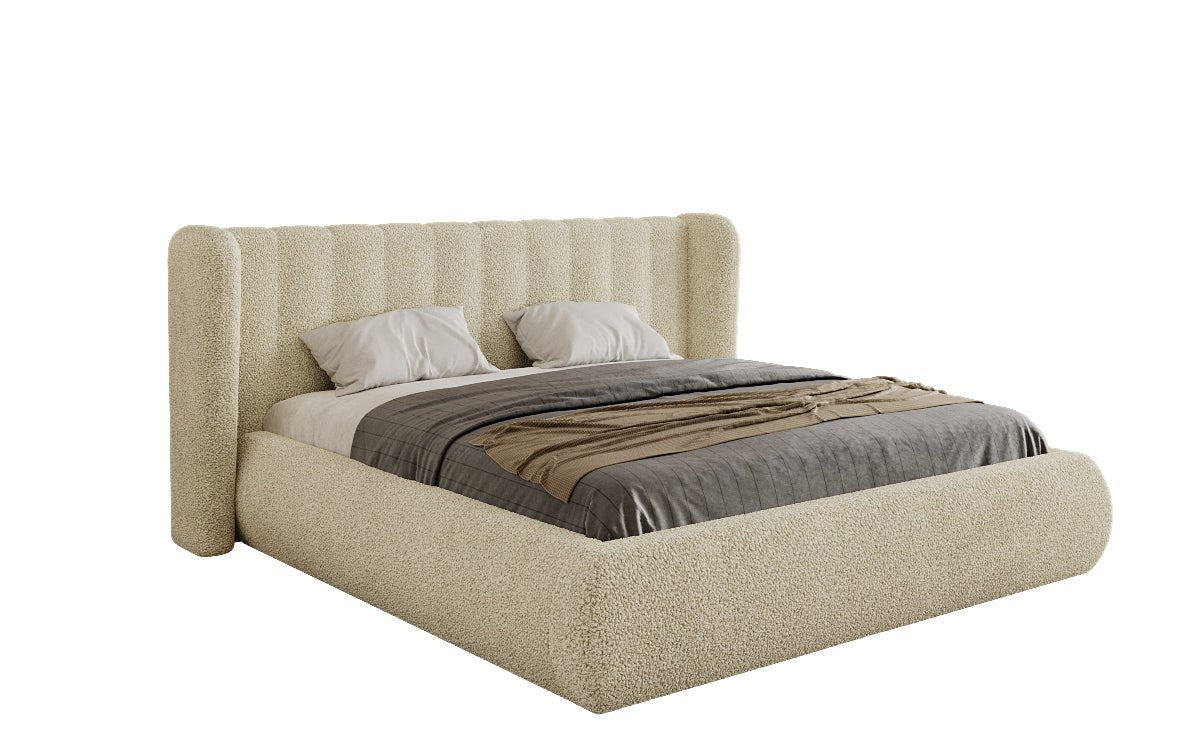 Lit rembourré design Valentina Bouclé avec coffre de rangement