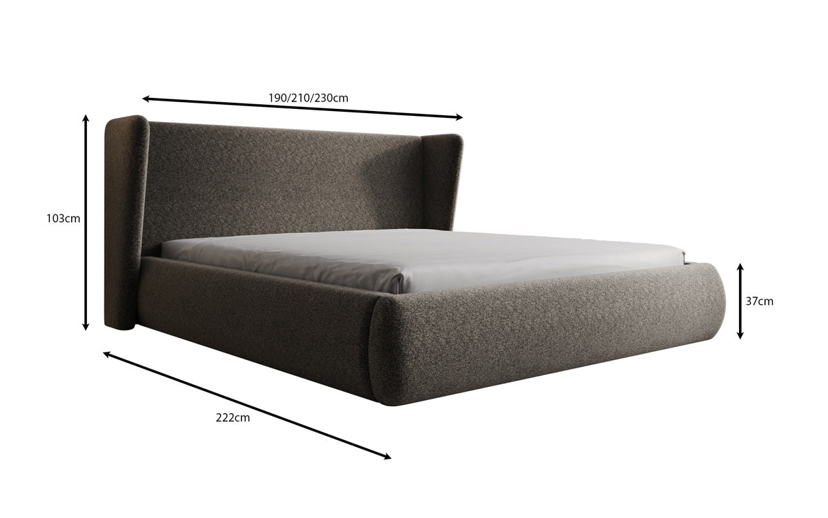 Designer gestoffeerd bed Rosalie in structuurstof met opbergruimte