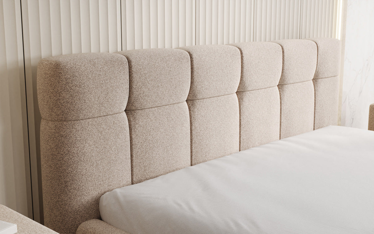 Design gestoffeerd bed Helena in structuurstof met opbergruimte