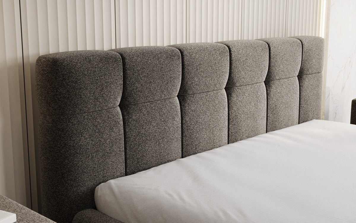 Design gestoffeerd bed Helena in structuurstof met opbergruimte