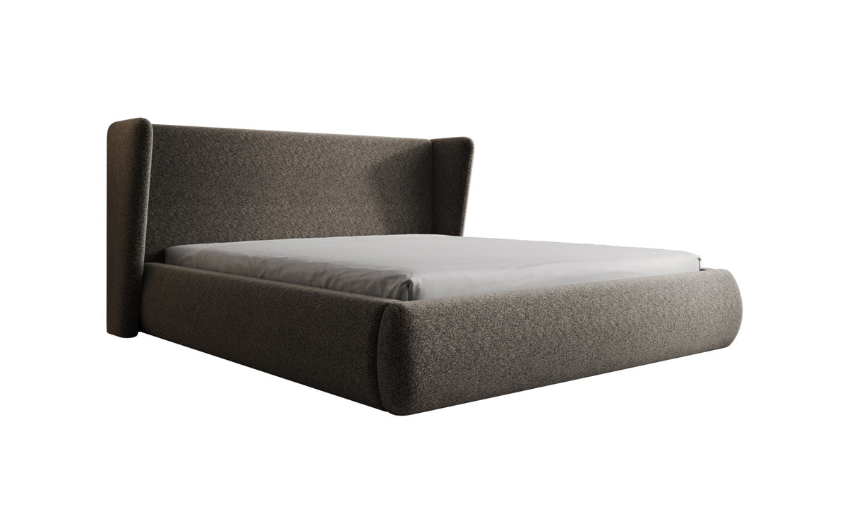 Designer gestoffeerd bed Rosalie in structuurstof met opbergruimte