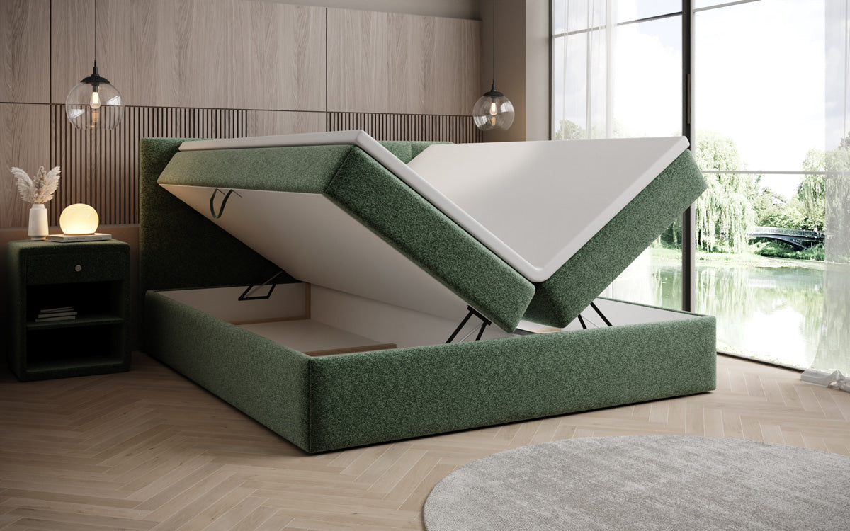 Lit boxspring Lux en tissu texturé avec espace de rangement