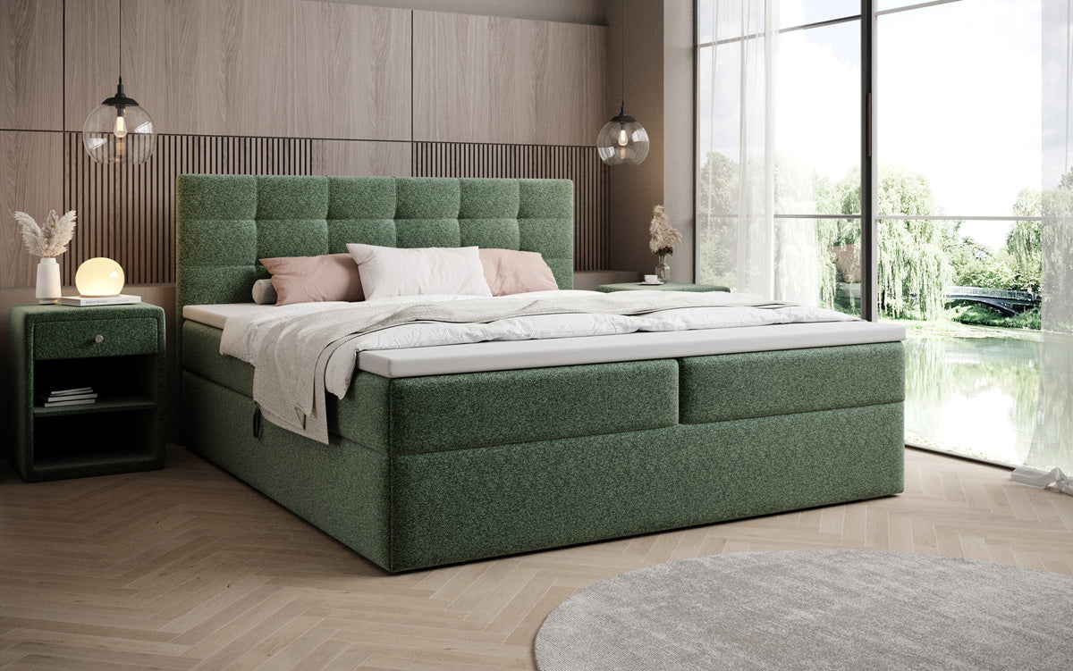 Lit boxspring Lux en tissu texturé avec espace de rangement