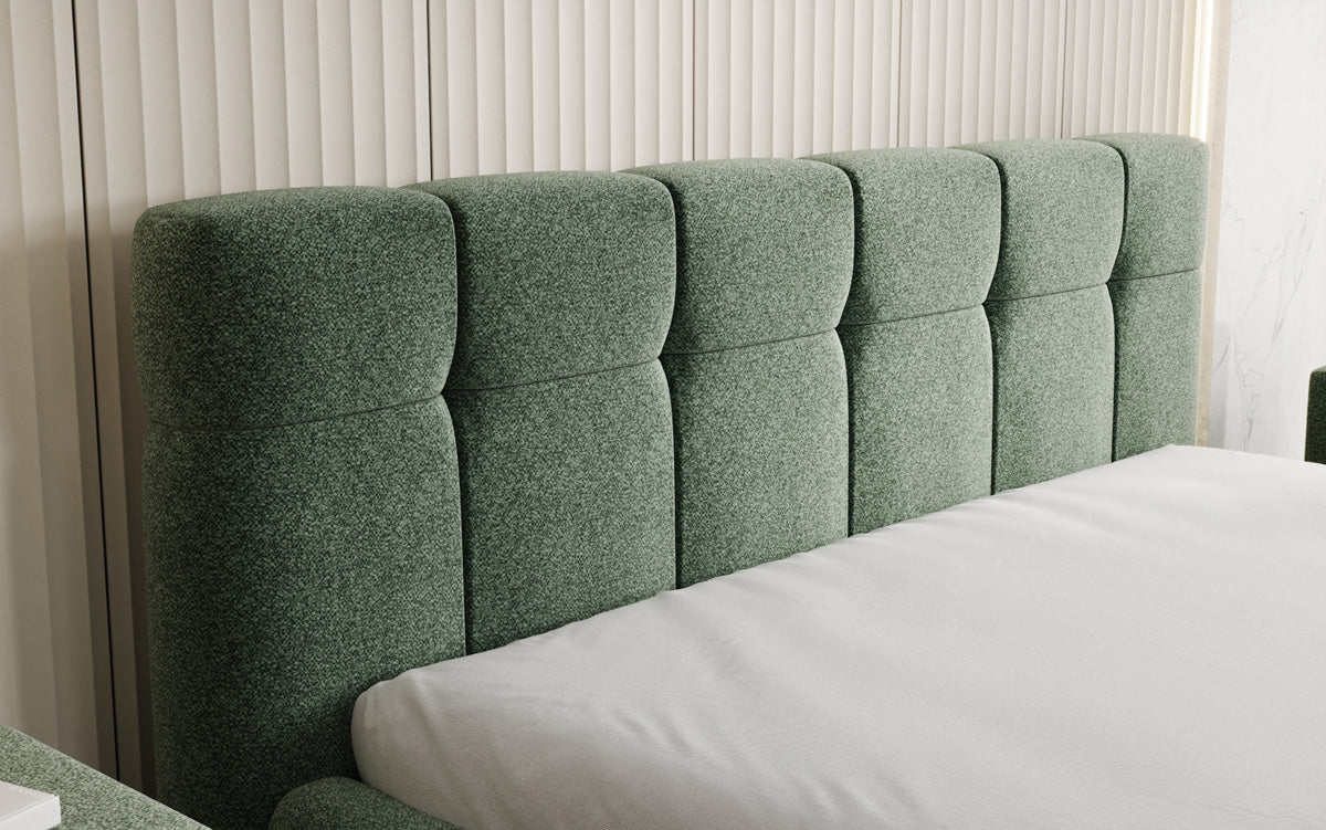 Design gestoffeerd bed Helena in structuurstof met opbergruimte