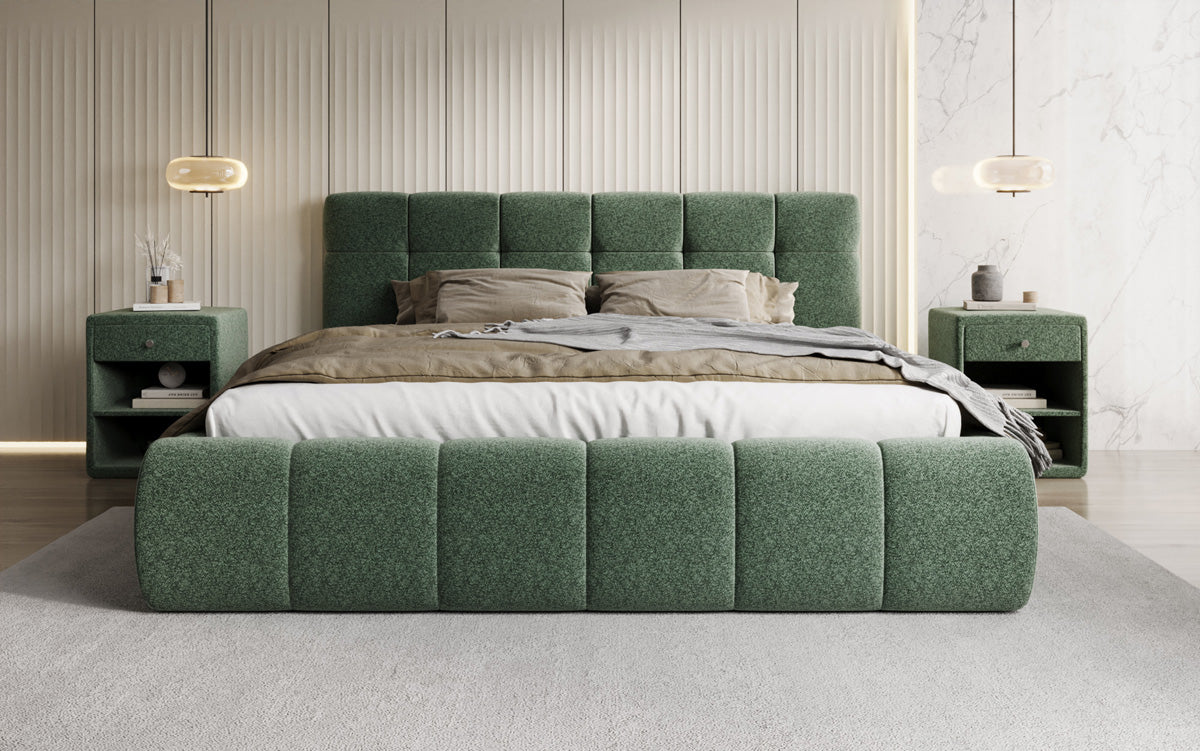 Design gestoffeerd bed Helena in structuurstof met opbergruimte