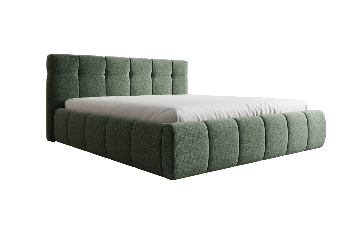 Design gestoffeerd bed Helena in structuurstof met opbergruimte