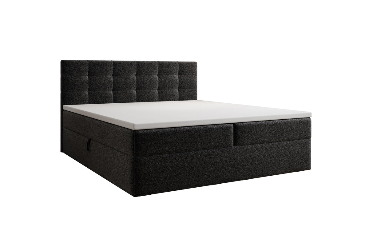 Lit boxspring Lux en tissu texturé avec espace de rangement