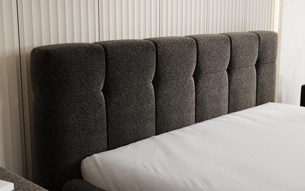 Design gestoffeerd bed Helena in structuurstof met opbergruimte