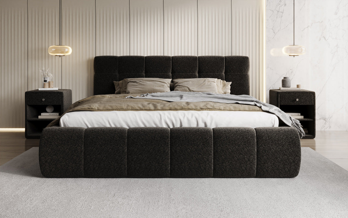 Design gestoffeerd bed Helena in structuurstof met opbergruimte