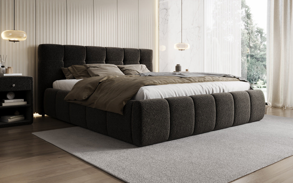 Design gestoffeerd bed Helena in structuurstof met opbergruimte