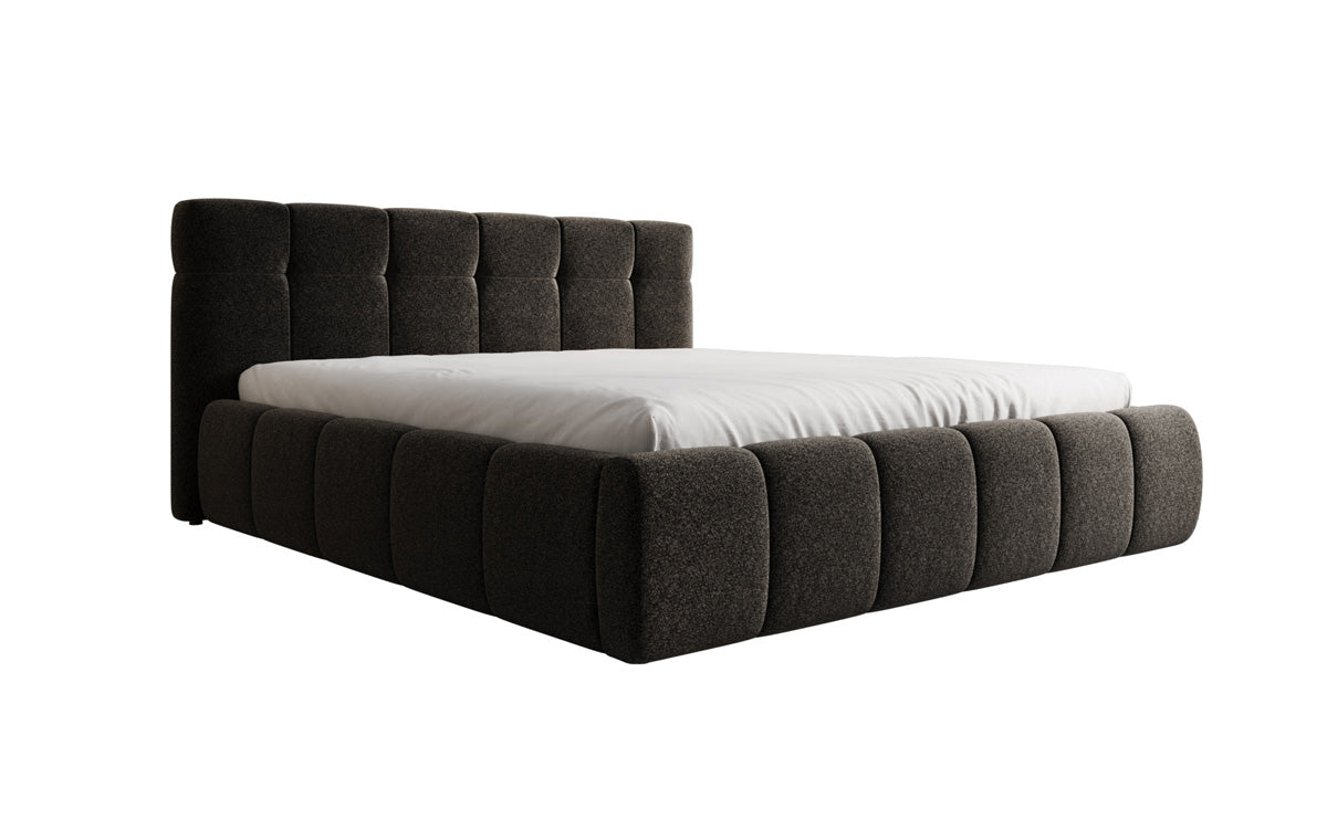 Design gestoffeerd bed Helena in structuurstof met opbergruimte