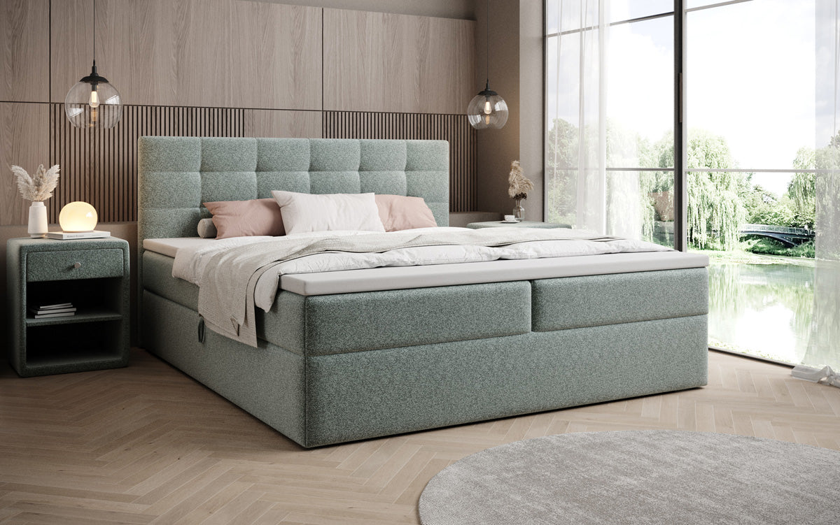 Lit boxspring Lux en tissu texturé avec espace de rangement