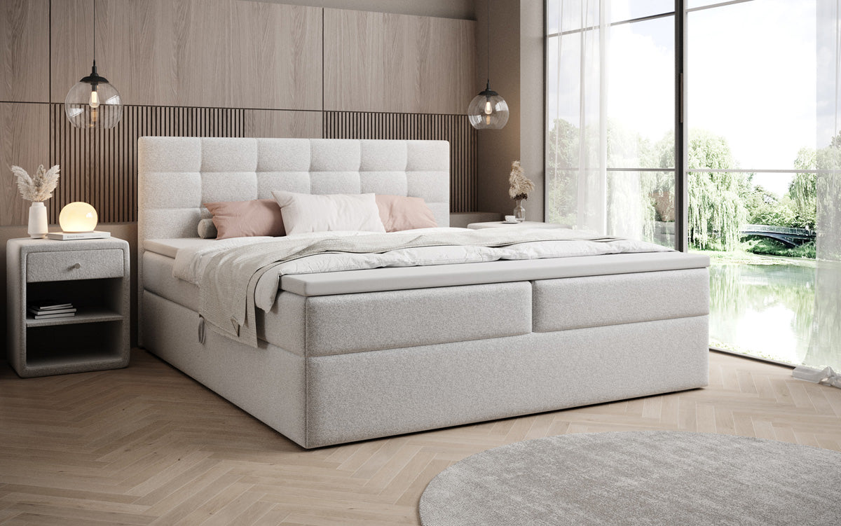 Lit boxspring Lux en tissu texturé avec espace de rangement