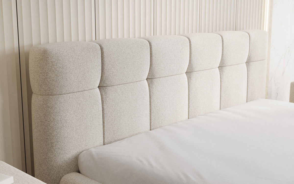 Design gestoffeerd bed Helena in structuurstof met opbergruimte