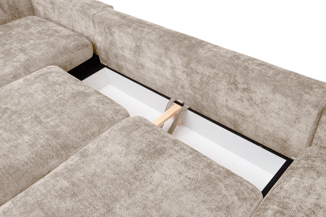 Designbank Selena U met slaapfunctie in structuurstof