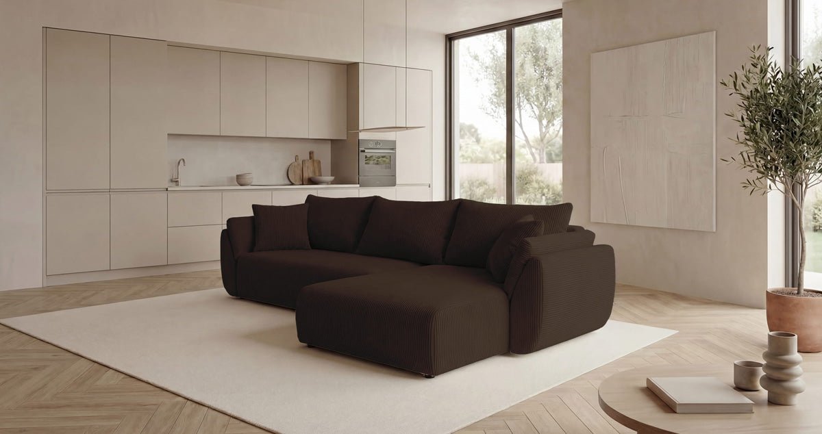 Canapé design Lenoa L avec fonction couchage et pliante en Côtelé
