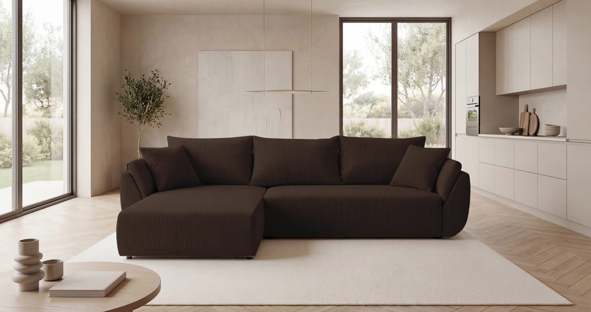Canapé design Lenoa L avec fonction couchage et pliante en Côtelé
