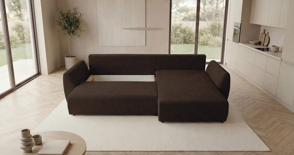 Canapé design Lenoa L avec fonction couchage et pliante en Côtelé