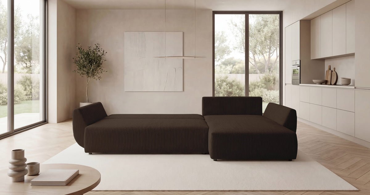 Canapé design Lenoa L avec fonction couchage et pliante en Côtelé